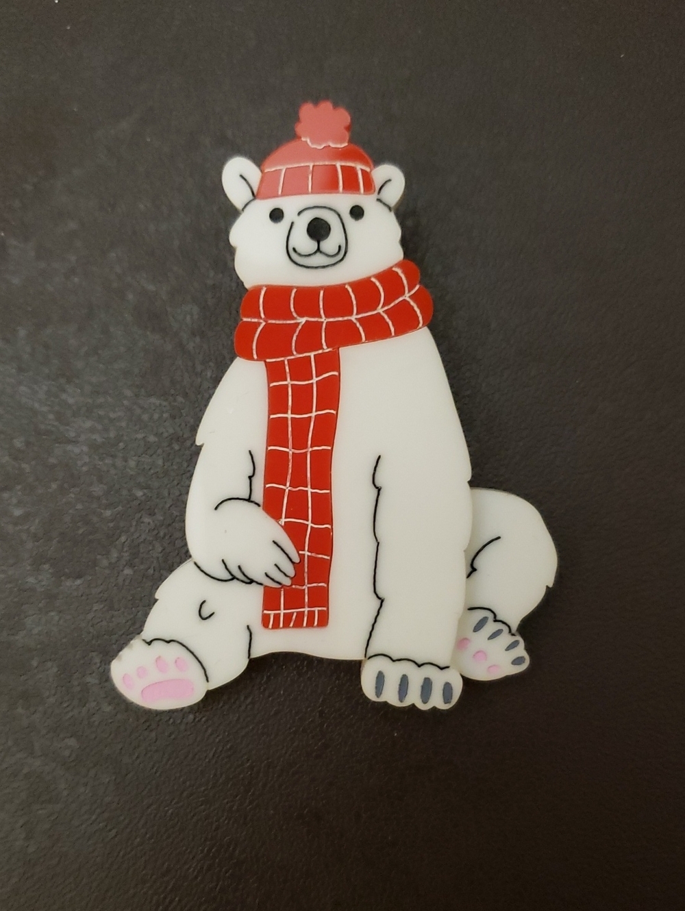 La Vidriola Polar Bear in Red Scarf and Hat Brooch. Winter. New.